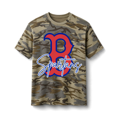 Bixby Spartans Camo Spartans - Script Logo Cotton Military Print Tee
