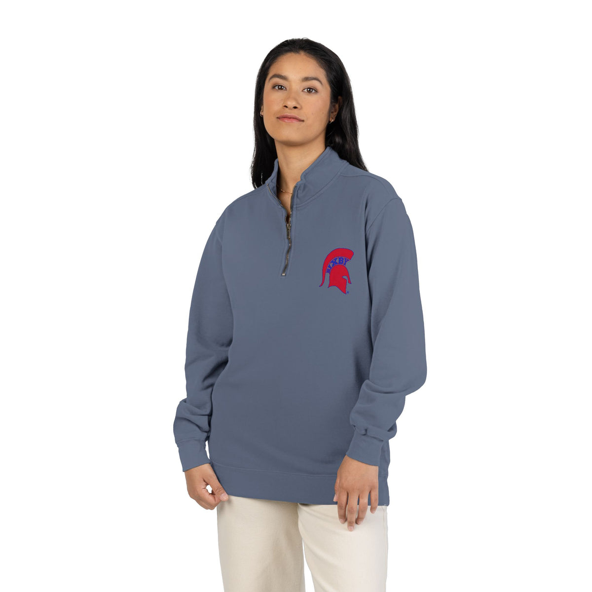 Bixby Spartans Red Helmet Quarter-Zip Pullover Comfort Colors Tee
