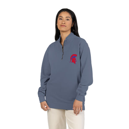 Bixby Spartans Red Helmet Quarter-Zip Pullover Comfort Colors Tee