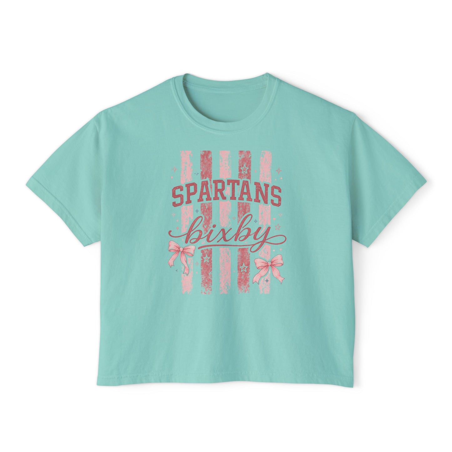 Spartans Bixby Women's Boxy Tee Pink Vintage Stripe Cheer Shirt
