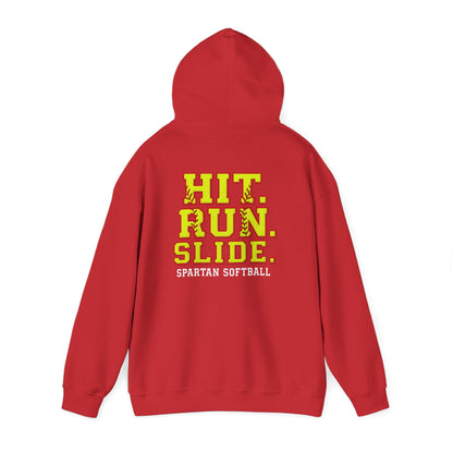 Hit. Run. Slide. Spartan Softball Gildan Hoodie