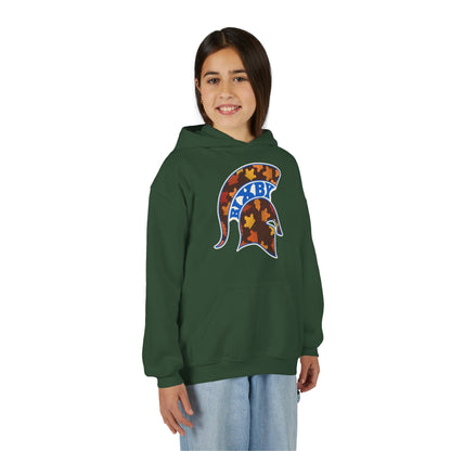 Bixby Spartans Fall Leaves Helmet Youth Hoodie – Kids Autumn Game Day Hoodie