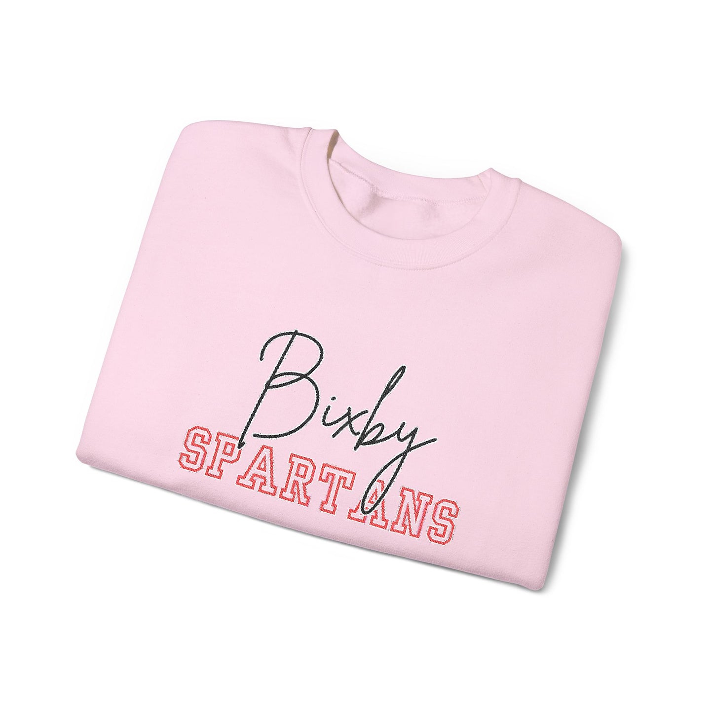 Bixby Spartan Embroidered Crewneck Sweatshirt — Cursive & Yearbook Fonts