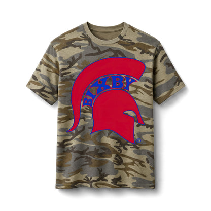 Bixby Spartans Camo Spartan Helmet - Red Bayby Logo Cotton Tee