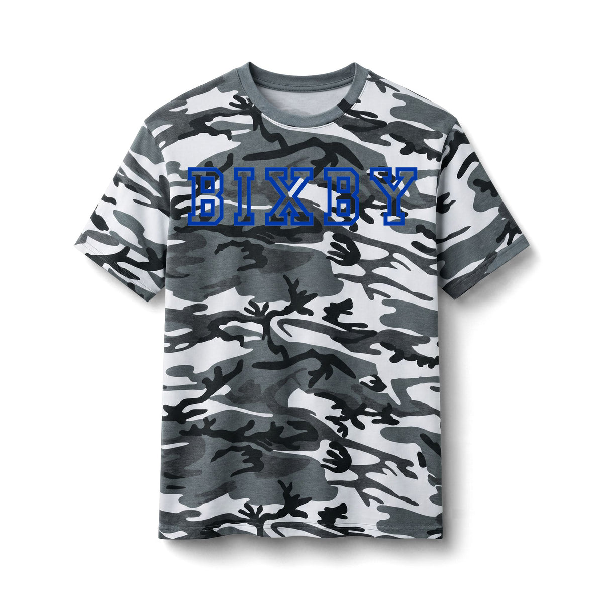 Bixby Spartans Camo With "BIXBY" Varsity Script Tee