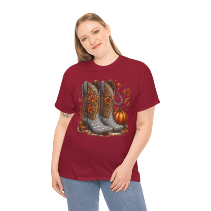 Fall Floral Bling Boots Country Gildan Tee