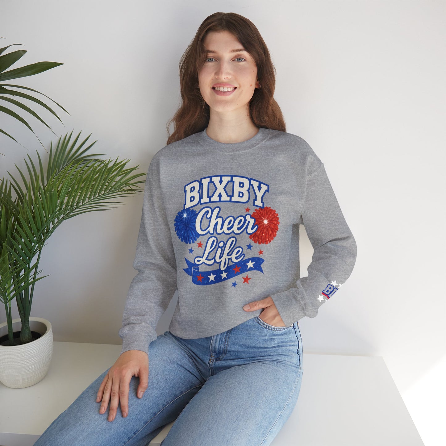 Bixby Cheer Life With Sleeve Print Gildan Sweatshirt