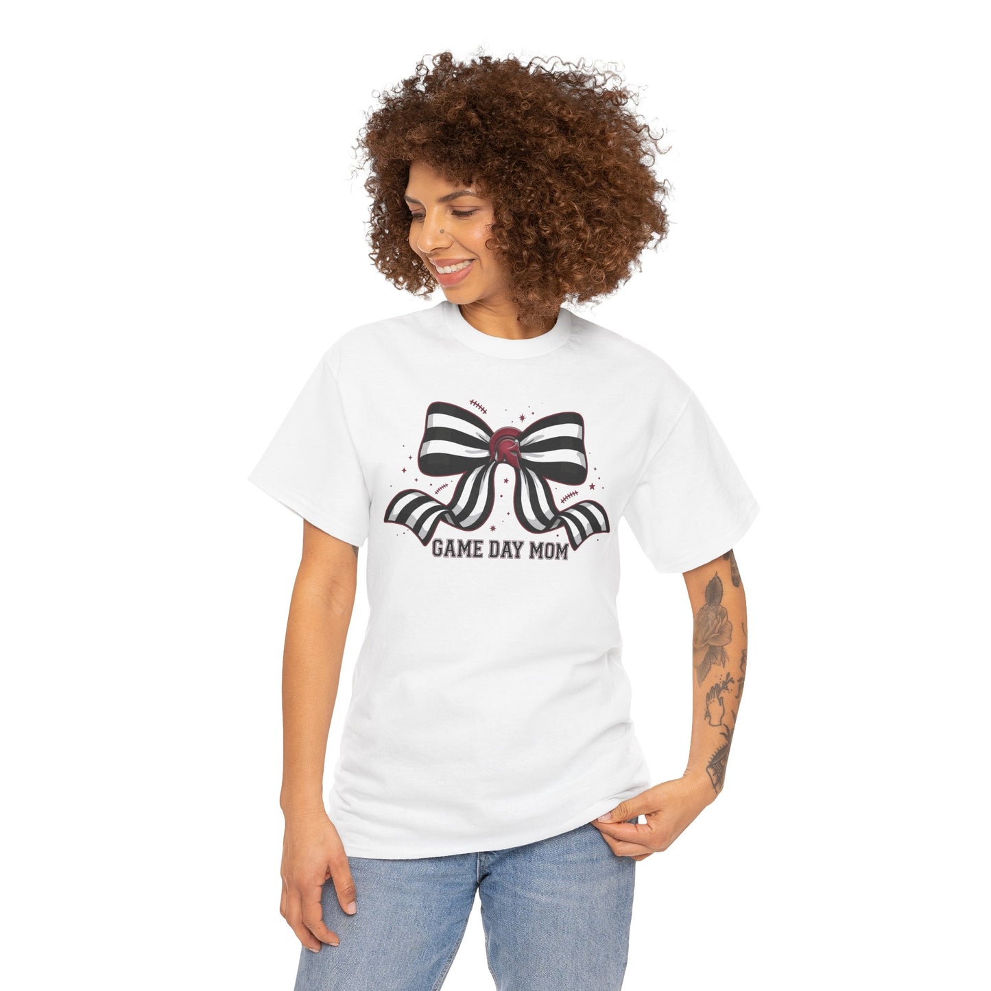 Game Day Mom T-Shirt – Striped Bow Football Mom Tee