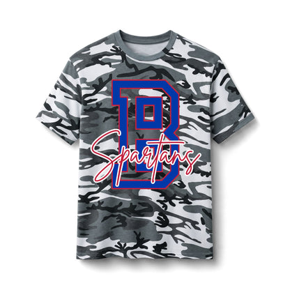 Bixby Spartans Camo Spartans - Bold 'B' School Spirit Cotton T‑ Tee