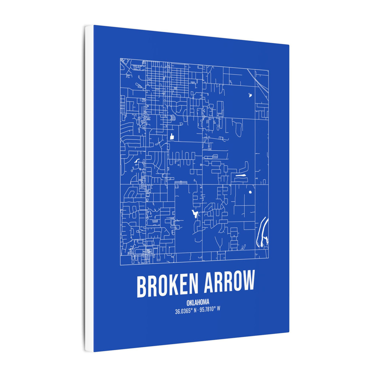 Broken Arrow Street Map Canvas, White on Royal Blue