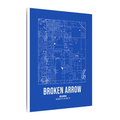 Broken Arrow Street Map Canvas, White on Royal Blue