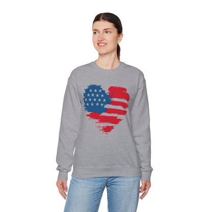 American Flag Heart Sweatshirt | Patriotic USA Brush Stroke Heart