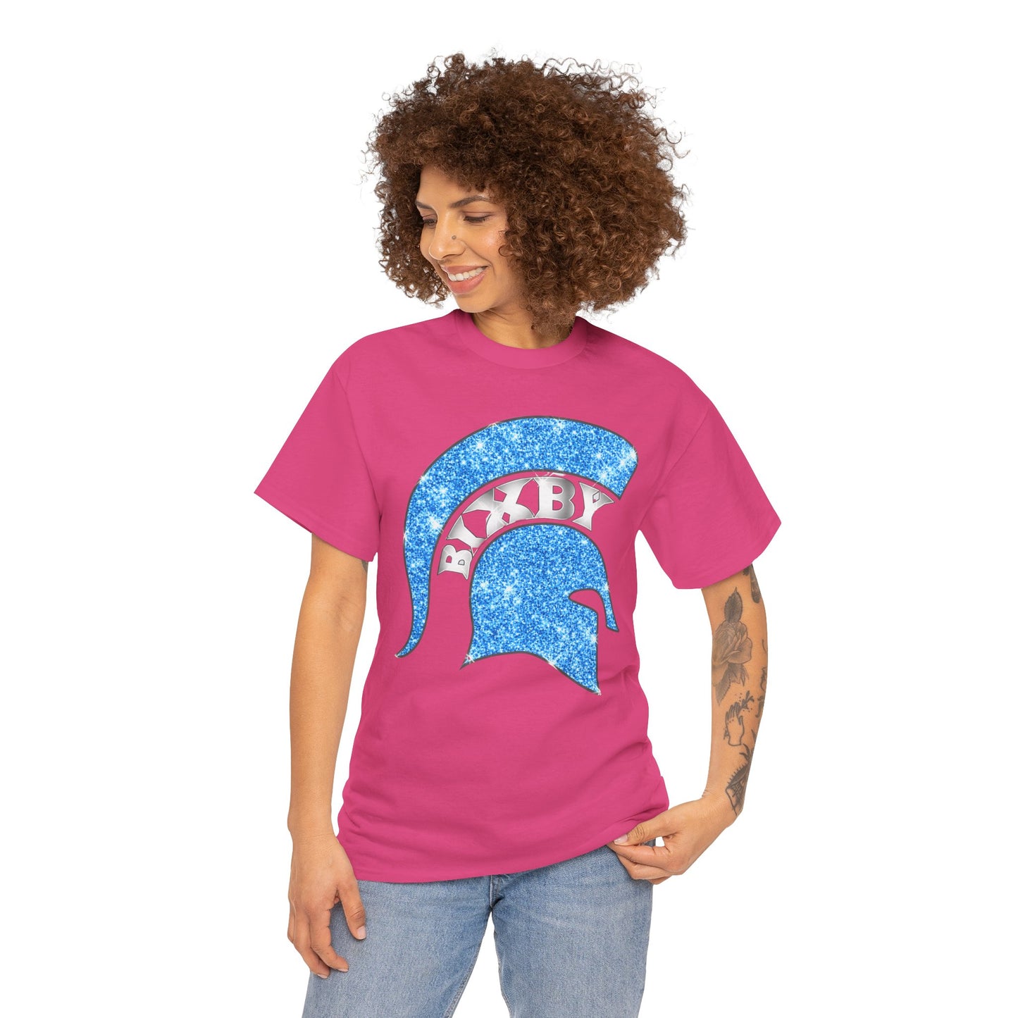 Bixby Spartan Blue Helmet Bling Gildan Tee