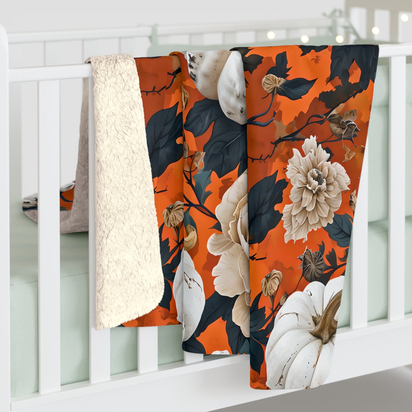 Pumpkin Floral Blast Sherpa Comfy Blanket