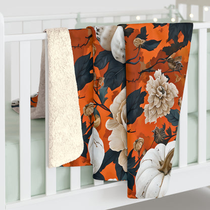 Pumpkin Floral Blast Sherpa Comfy Blanket