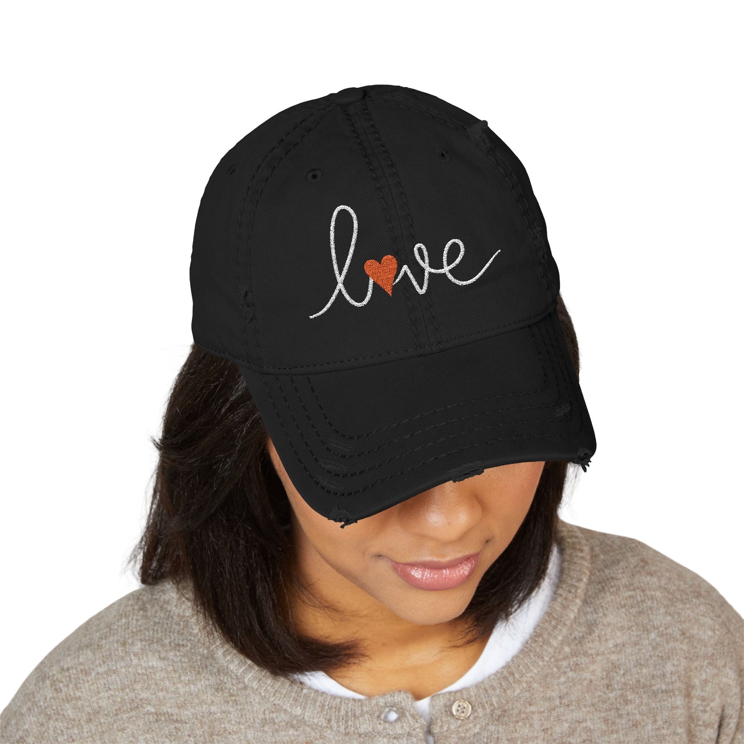 Love Script Heart Embroidered Vintage Distressed Ballcap