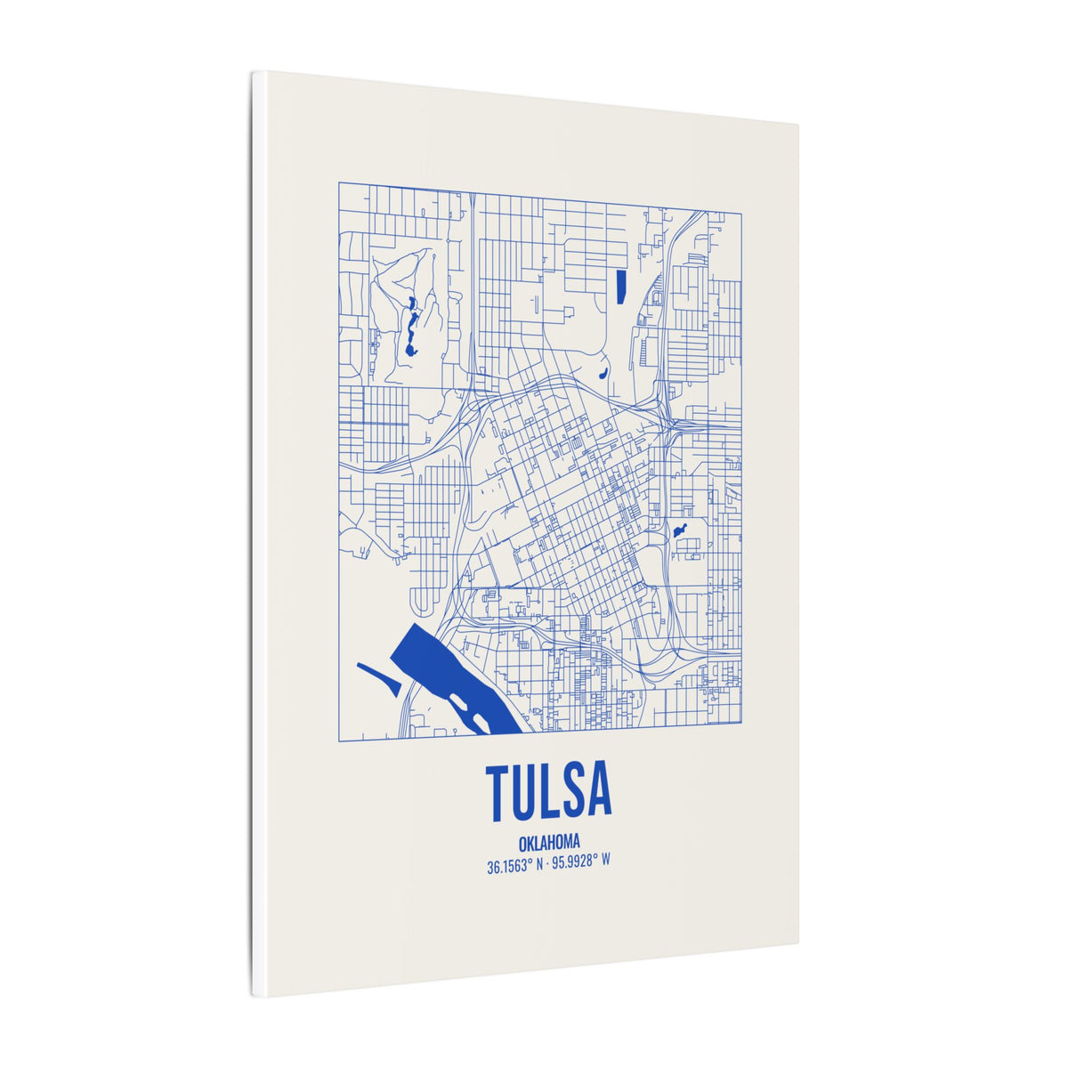 Tulsa Street Map Canvas, Royal Blue on Cream