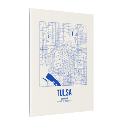 Tulsa Street Map Canvas, Royal Blue on Cream