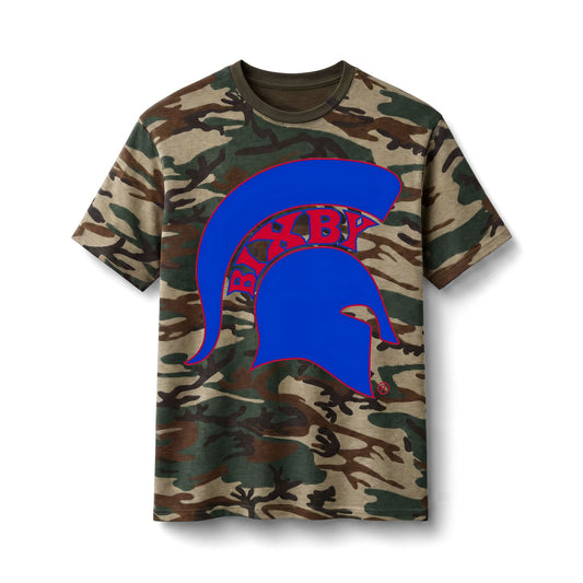 Bixby Spartans Camo Spartan - Blue Spartan Helmet Graphic Tee