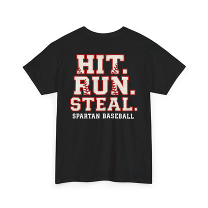 Hit. Run. Steal. Spartan Baseball Gildan Tee