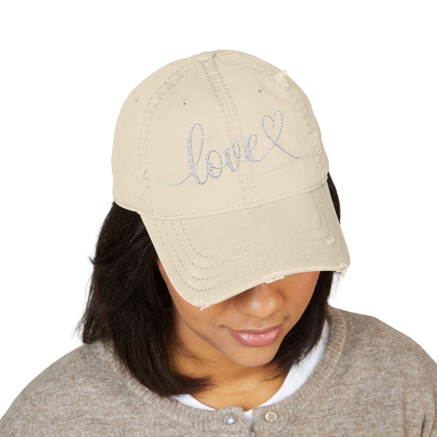 Love Script Embroidered Heart Vintage Distressed Ballcap