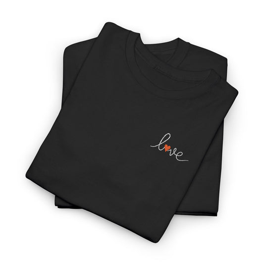 Minimalist Love Script Heart Embroidered Tee | Valentine's Shirt