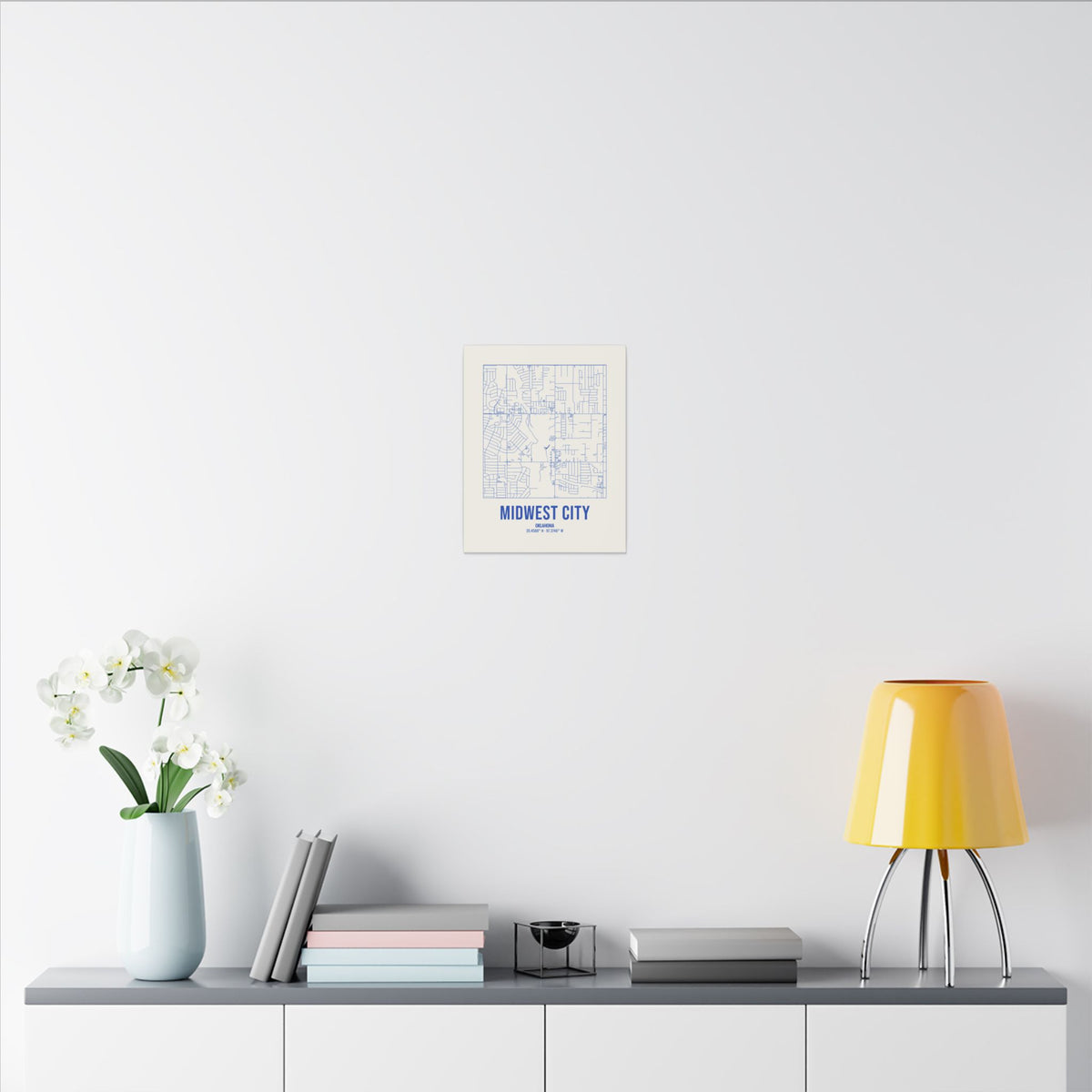 Midwest City Street Map Canvas, Royal Blue on Cream