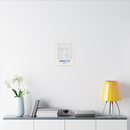 Midwest City Street Map Canvas, Royal Blue on Cream