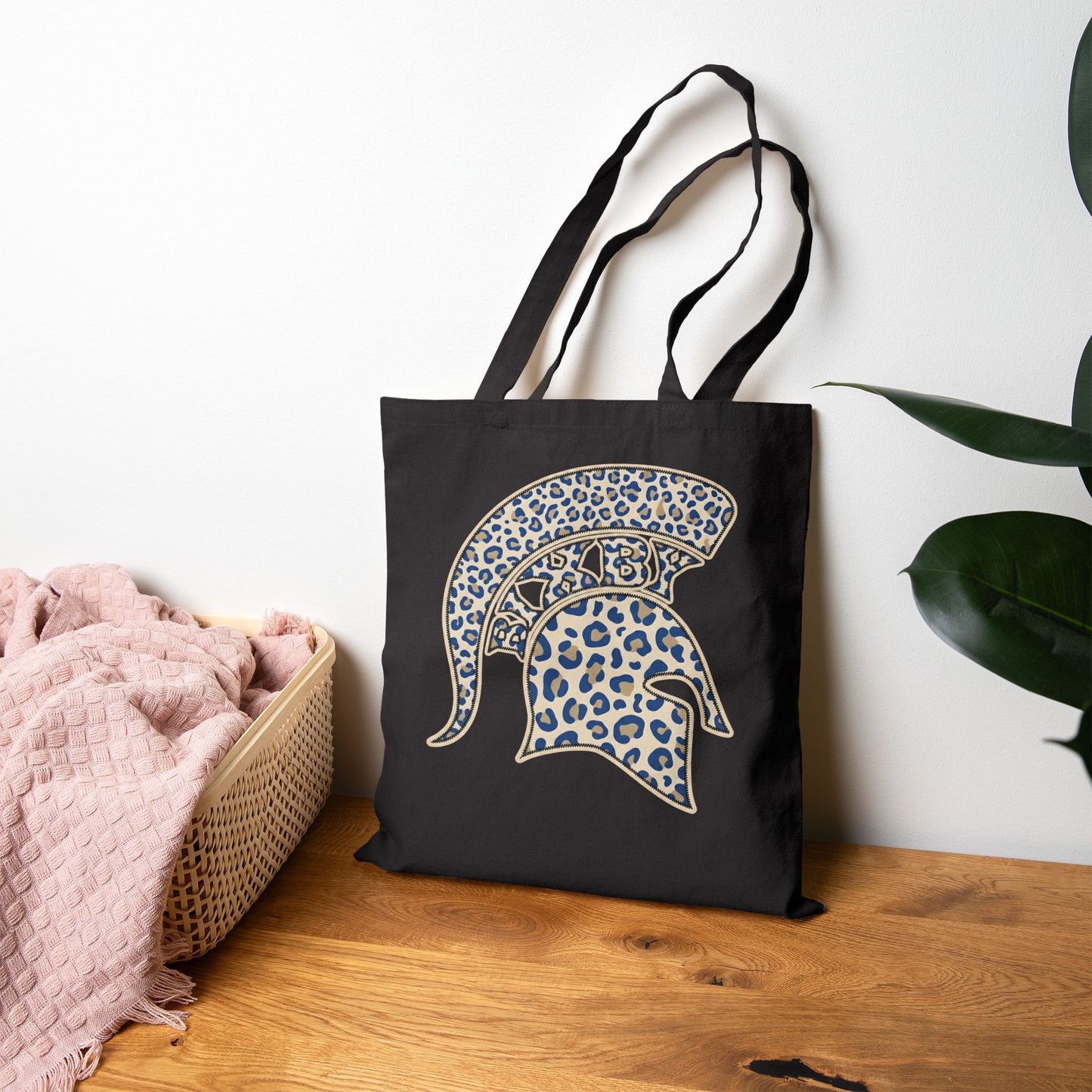Leopard Print Spartan Helmet Tote Bag — Canvas Market Bag