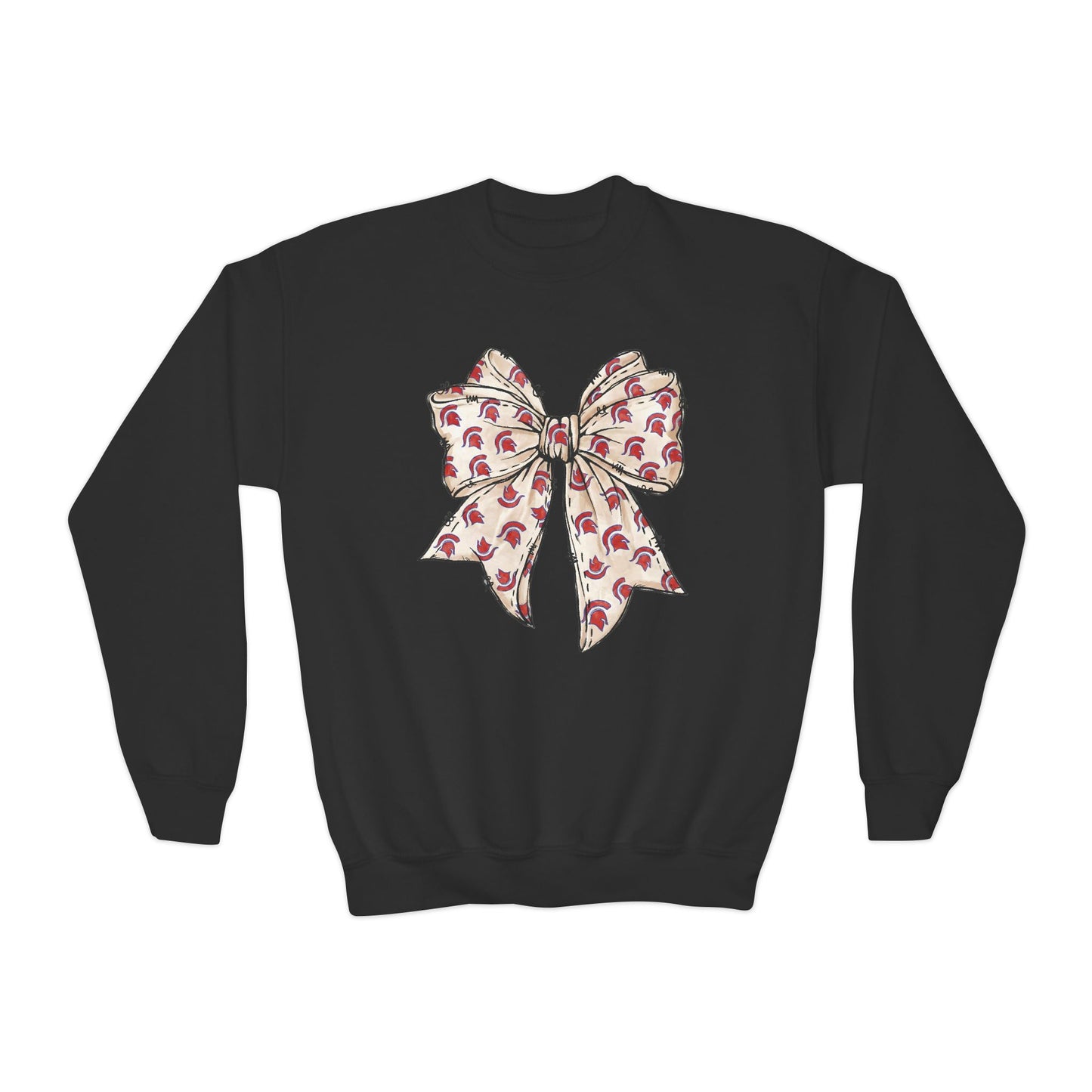 Spartan Helmet Pattered Bow Youth Gildan Sweatshirt