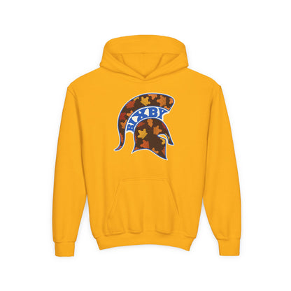 Bixby Spartans Fall Leaves Helmet Youth Hoodie – Kids Autumn Game Day Hoodie
