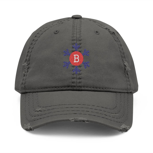 Bixby Spartans Snowflake B Distressed Dad Hat, Winter Embroidered