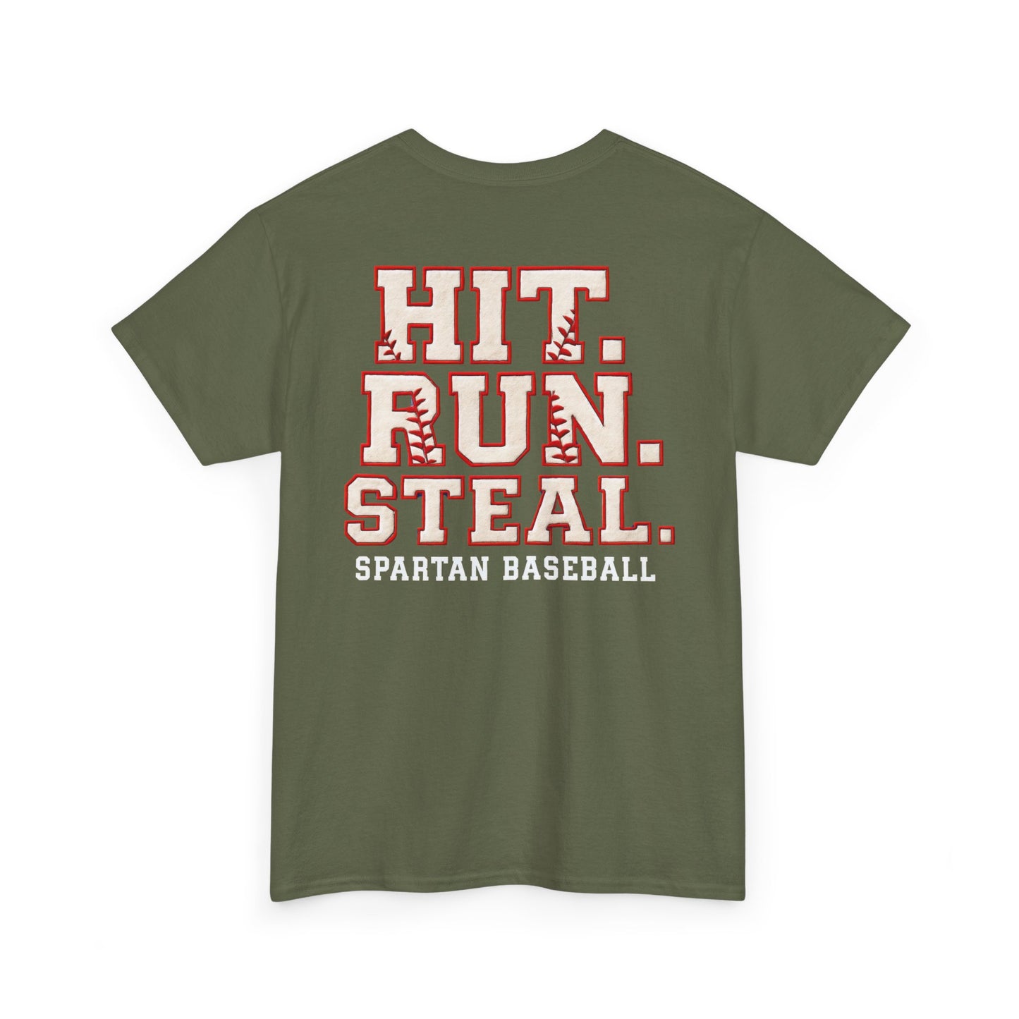 Hit. Run. Steal. Spartan Baseball Gildan Tee