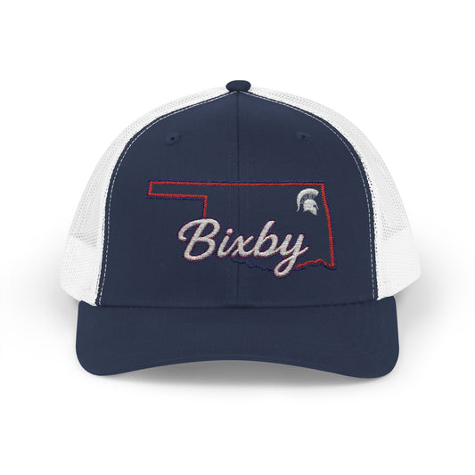 Bixby Oklahoma White Spartan Logo Trucker Snapback Hat