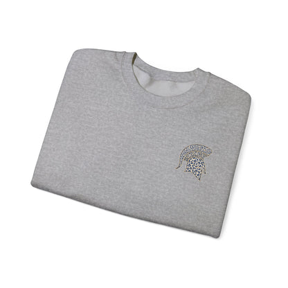 Raised A Spartan Crewneck Gildan Sweatshirt with Spartan Logo
