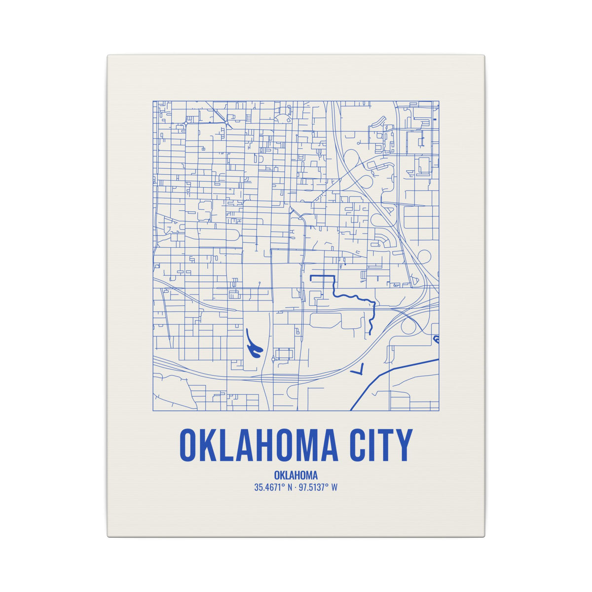 Oklahoma City Street Map Canvas, Royal Blue on Cream