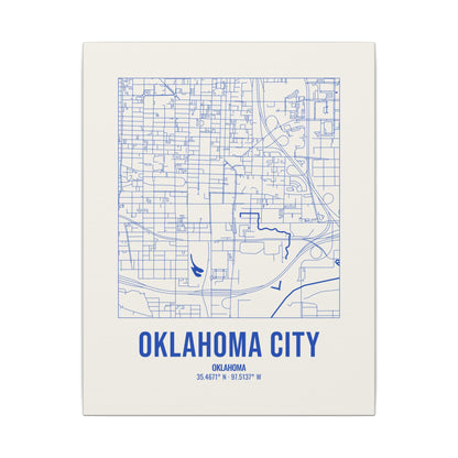 Oklahoma City Street Map Canvas, Royal Blue on Cream
