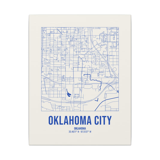 Oklahoma City Street Map Canvas, Royal Blue on Cream