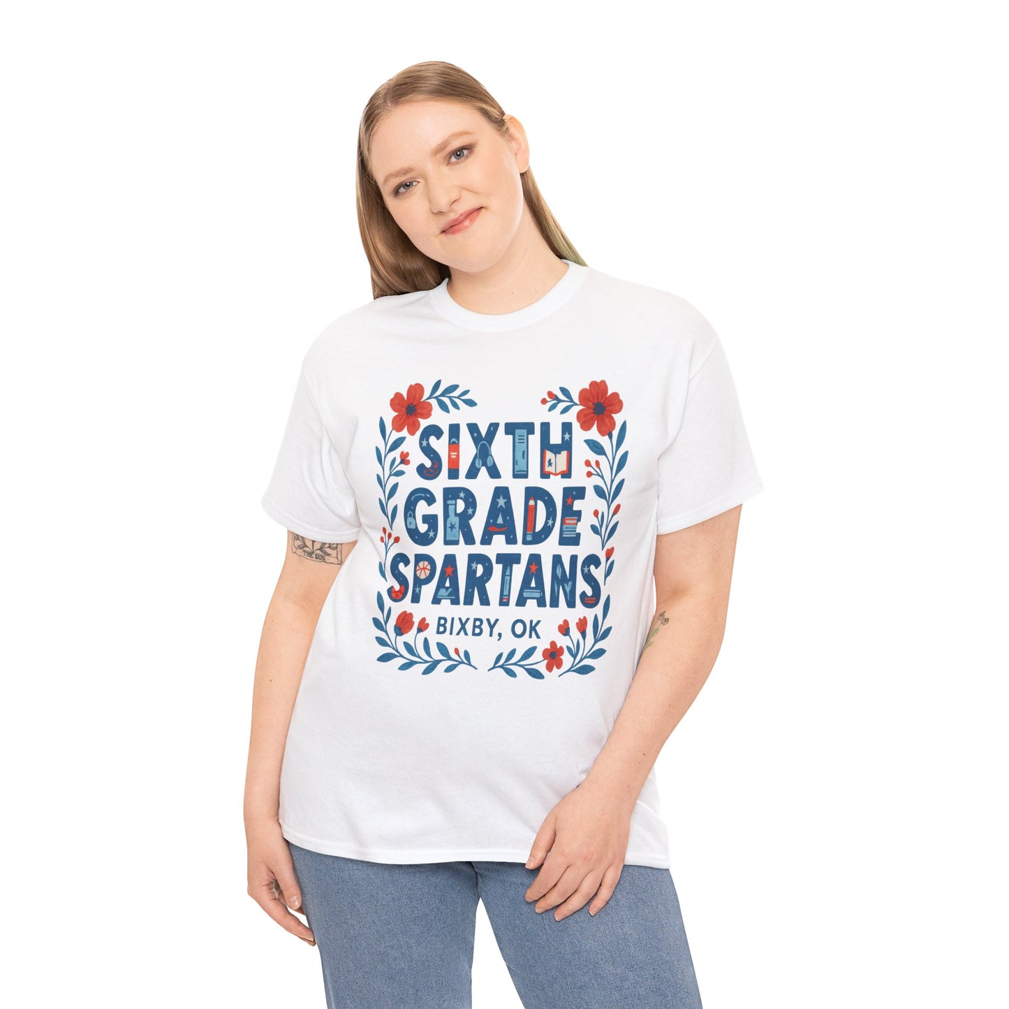 Floral Sixth Grade Spartan Gildan Tee