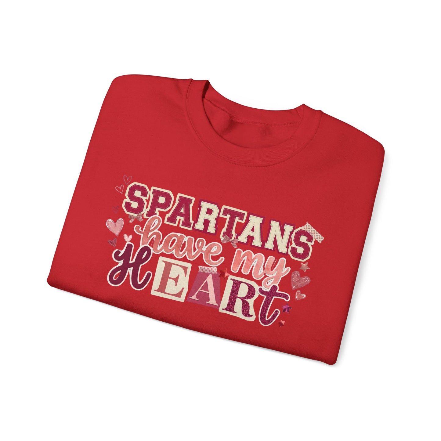Spartans Have My Heart Collage Print Gildan Sweatshirt