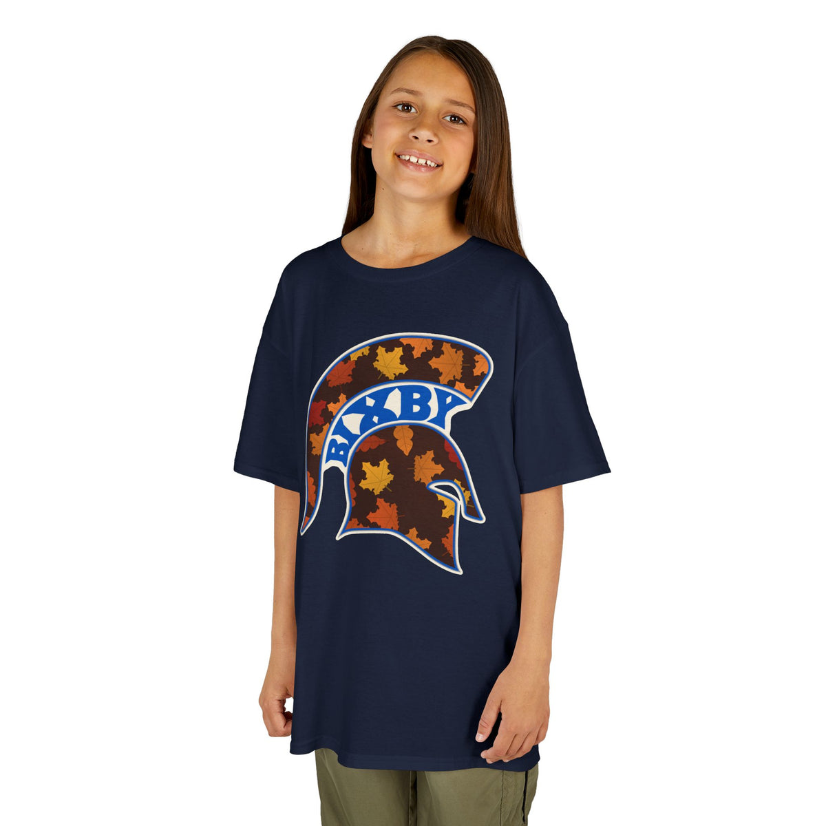 Bixby Spartans Fall Leaves Helmet Youth Tee – Kids Autumn Game Day Shirt