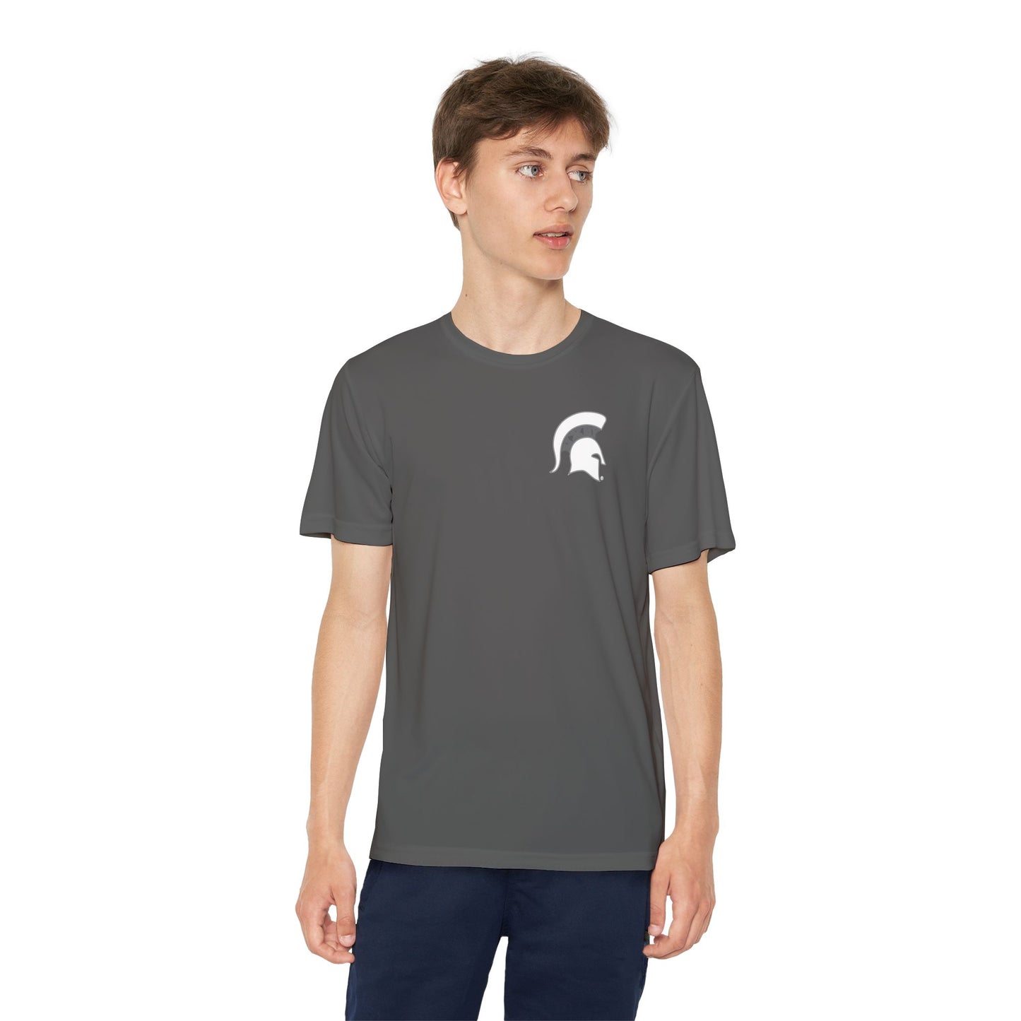 Spartan White Logo Youth Sport-Tek Tee