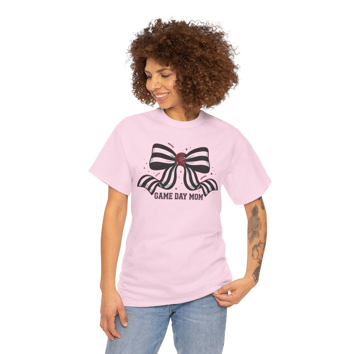 Bixby Spartans Game Day Mom - Striped Bow Football Mom Tee
