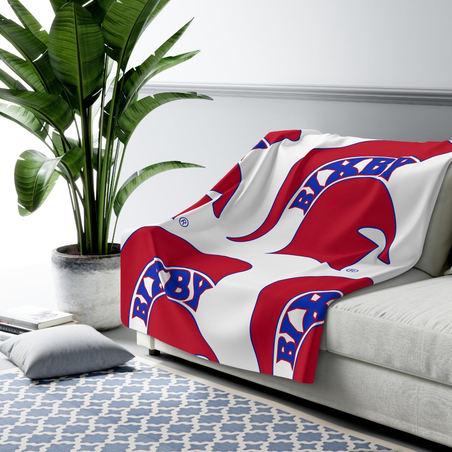 Spartan Red Large Pattern Logo Comfy Sherpa Fleece Blanket