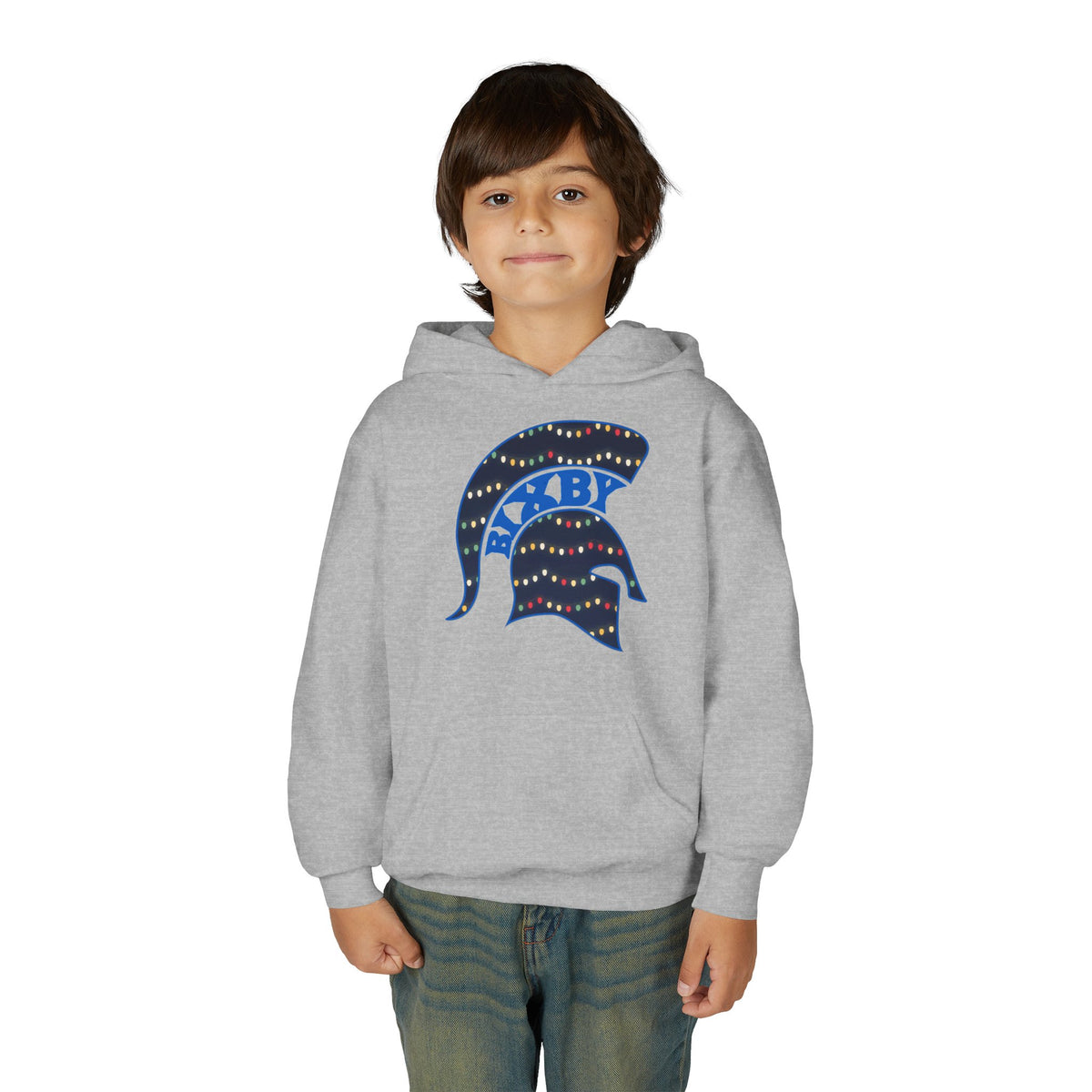 Bixby Spartans Christmas Lights Helmet Youth Hoodie, Kids Holiday