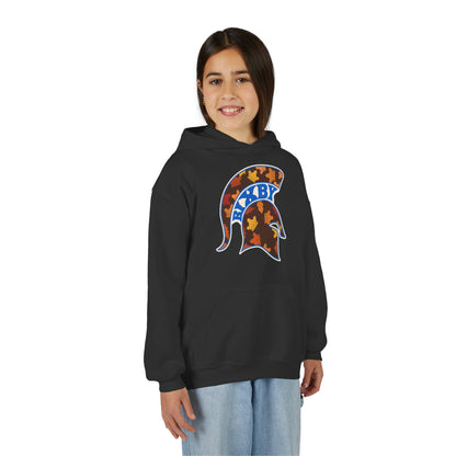 Bixby Spartans Fall Leaves Helmet Youth Hoodie – Kids Autumn Game Day Hoodie