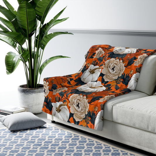 Pumpkin Floral Blast Sherpa Comfy Blanket
