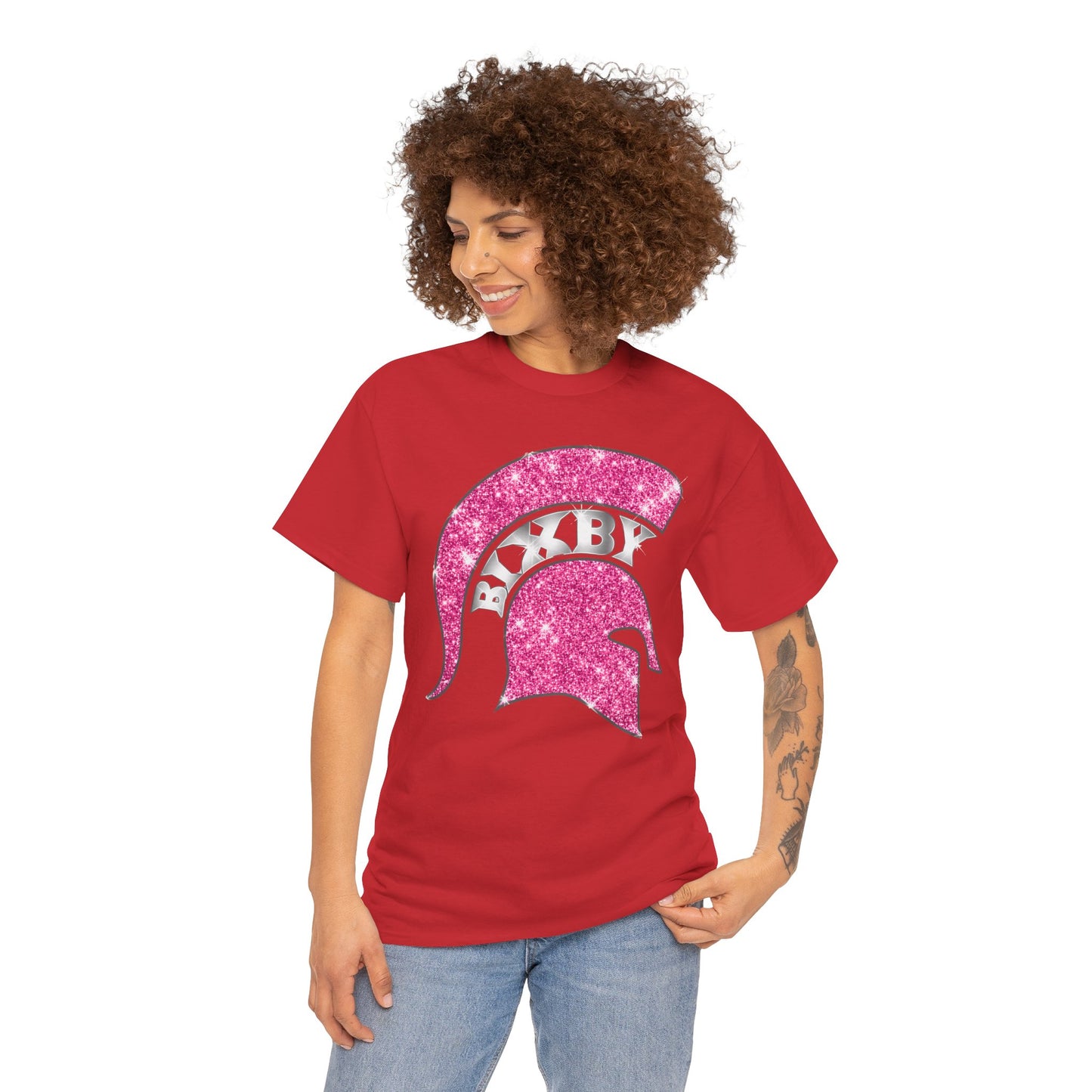 Bixby Spartan Pink Helmet Bling Gildan Tee