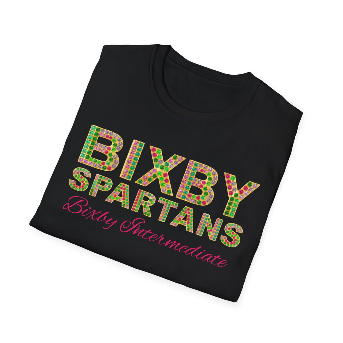 Personalized Bixby Spartans Bling Rhinestone School Spirit T-Shirt