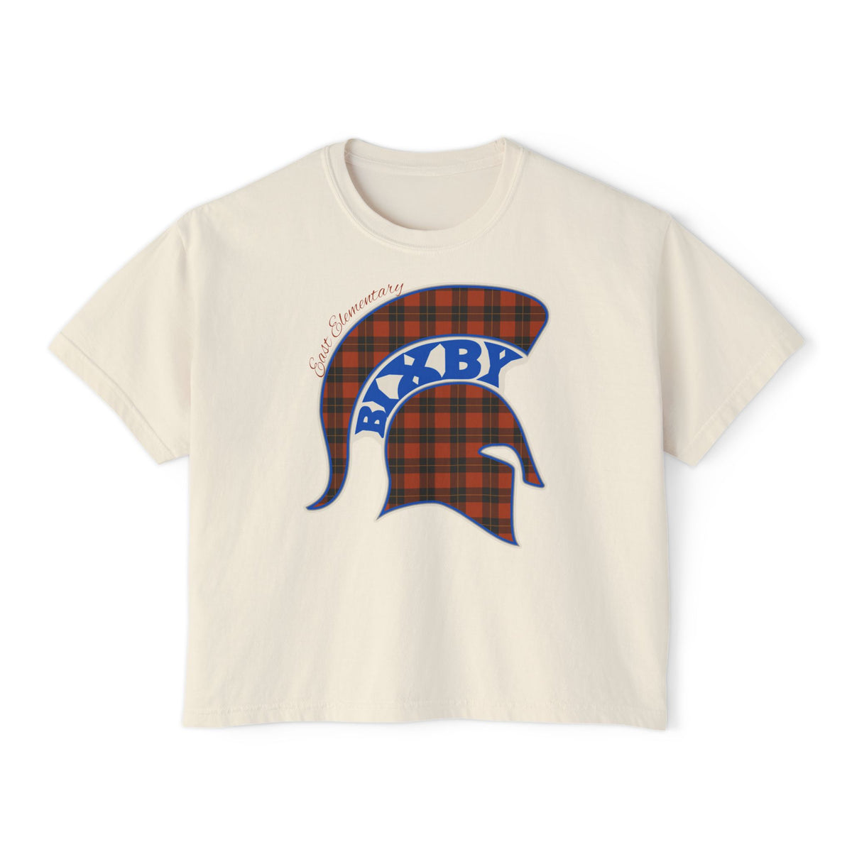 Bixby Spartans East Elementary Plaid Helmet Women's Boxy Tee – School Spirit Mom Shirt